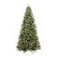 Arbre de Noël 9 pi avec 750 lumières DEL blanc chaud, 3750 branches en PE + PVC, baies rouges et pommes de pin, conception à charnières pour une installation facile