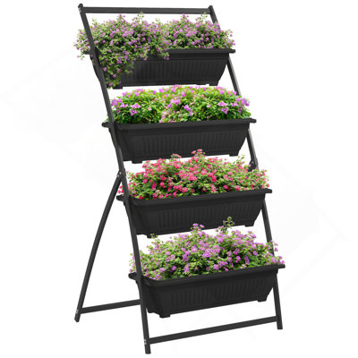Lit de jardin surélevé Outsunny, ensemble de jardinières verticales à 4 niveaux, 4 boîtes à fleurs d'extérieur avec support, jardin surélevé à conception surélevée pour légumes, fleurs et herbes, noir