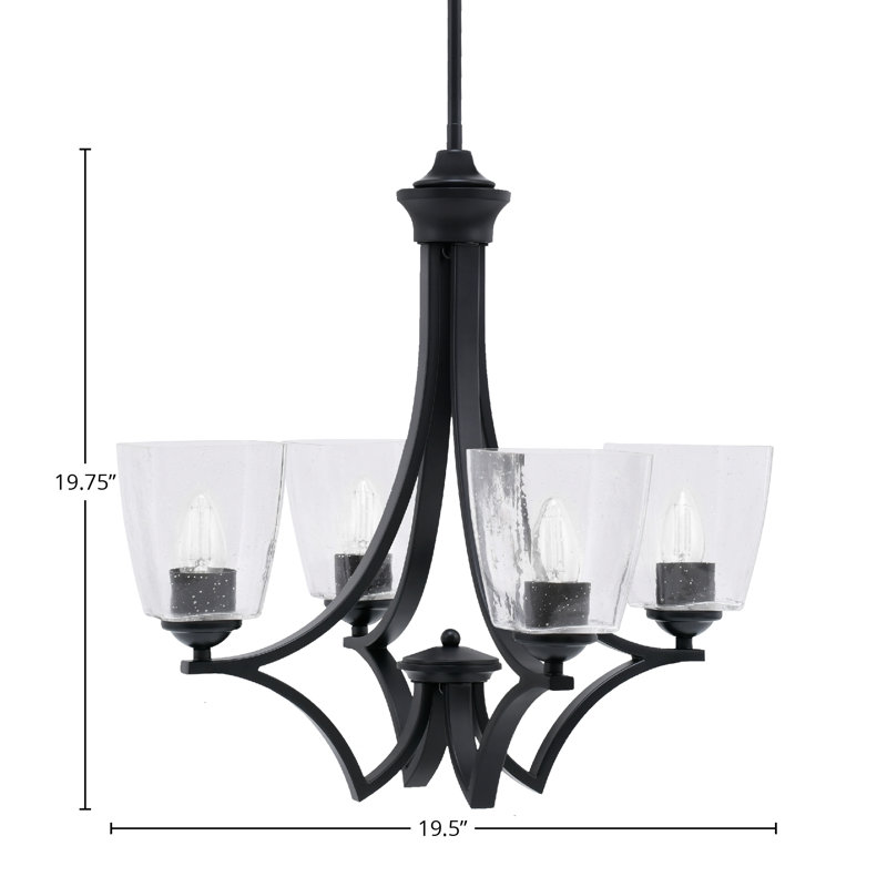 Lustre suspendu 4 lumières Zilo avec verre carré transparent de 4,5 po, Noir mat