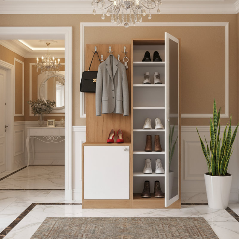 Hall Tree 39.4'' Wide With Mirror And Shoe Storage