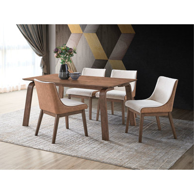 Salle à manger en noyer - 5 pièces avec chaises d'appoint, 5 chaises de suite en bois d'hévéa intense Intense