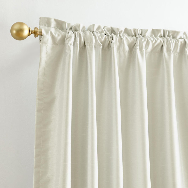 Lenox Imperial Faux Silk Window Curtain, Gold - 52"W x 84"L, Ivory, 52"W x 95"L