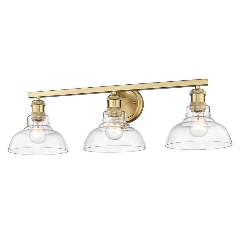 Éclairage de salle de bain à intensité variable à 3 lumières avec abat-jour en verre l 27,5 po Searcy, Verre transparent
