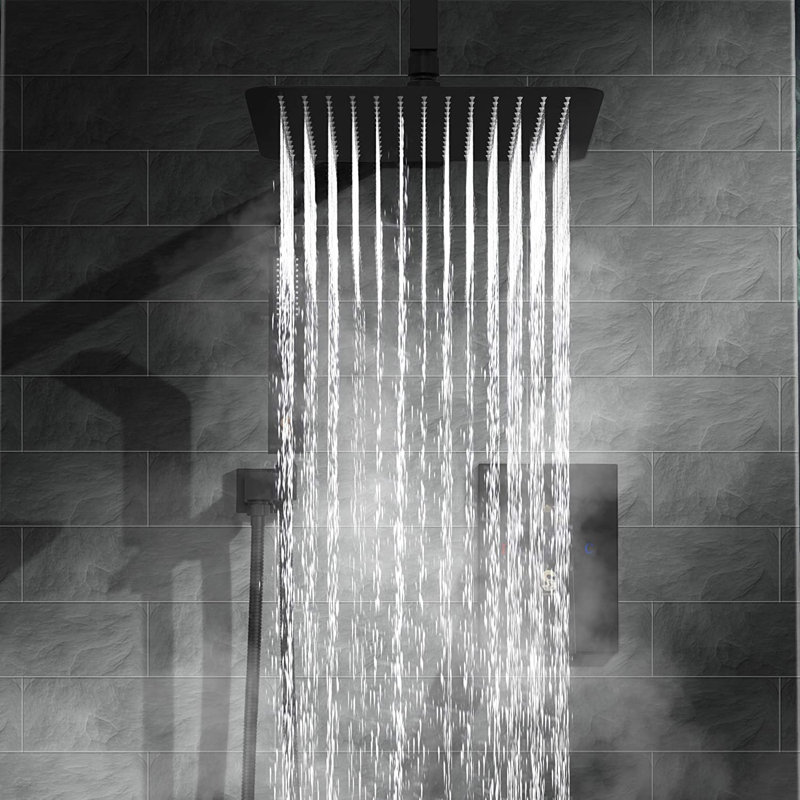 Système de douche complet de luxe avec valve brute, Noir mat