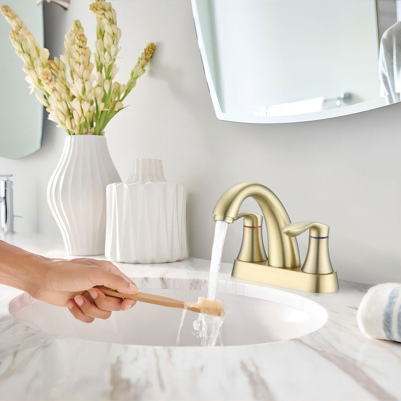Robinet pour salle de bain à 2 poignées avec ensemble de bonde centrales, Or brossé