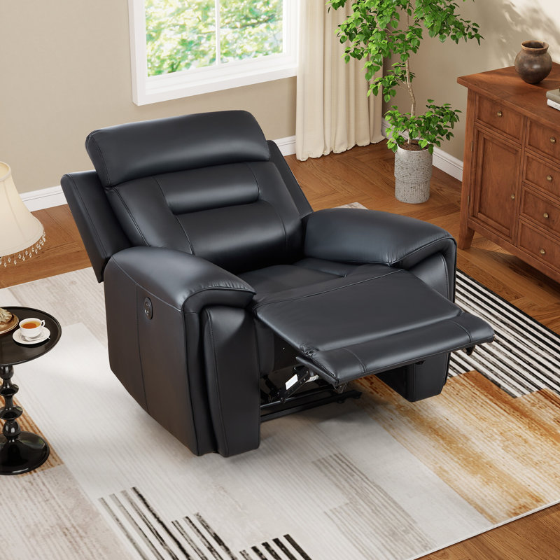 Fauteuil inclinable électrique standard en similicuir de 40,9 po de largeur avec ports USB et Type-C, Noir