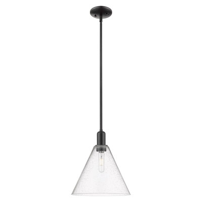 Arcadia - Benston - Mini-luminaire suspendu 1 tige 12 po - Finition noir mat - Abat-jour granuleux