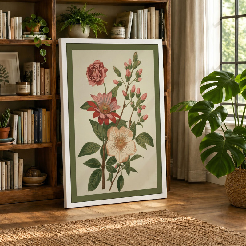 Three Blooms Study Botanical - Wrapped Canvas, 30x20 - 76.2 x 50.8 cm, Ochre Border