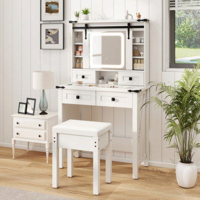 Bureau de maquillage avec miroir et tablettes de rangement réglables