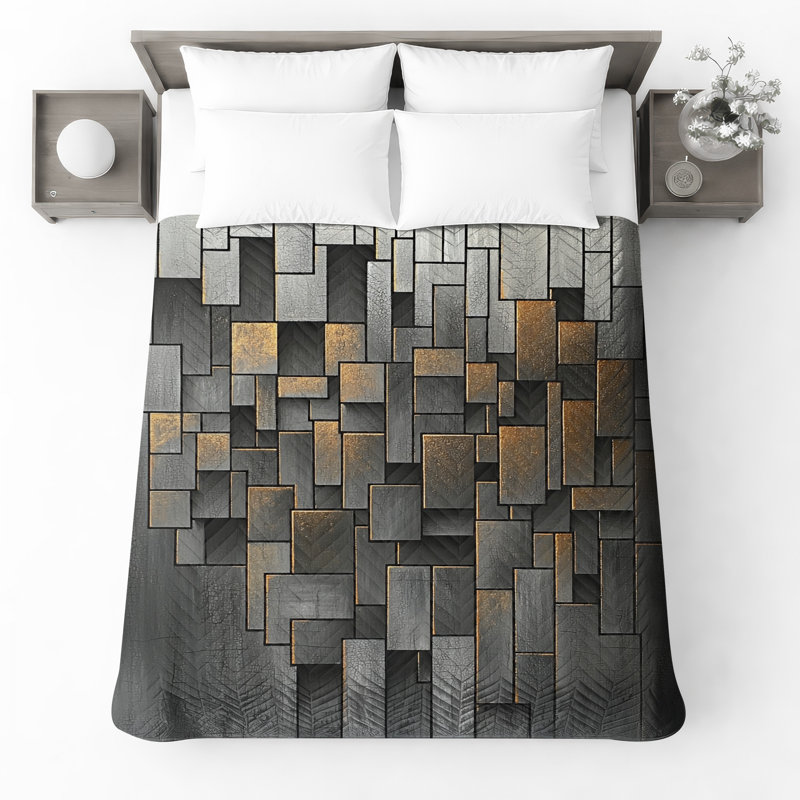 Geometric Rectangles Puzzle Bedding Rectangles Bedspread Abstract, Twin