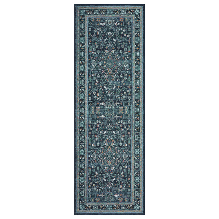 Vintage Floral Machine Washable Rug Non Slip Low Pile Thin Non Shedding Floor Carpet, Indoor Foldable Printed Accent Carpet for Living Room Bedroom Office