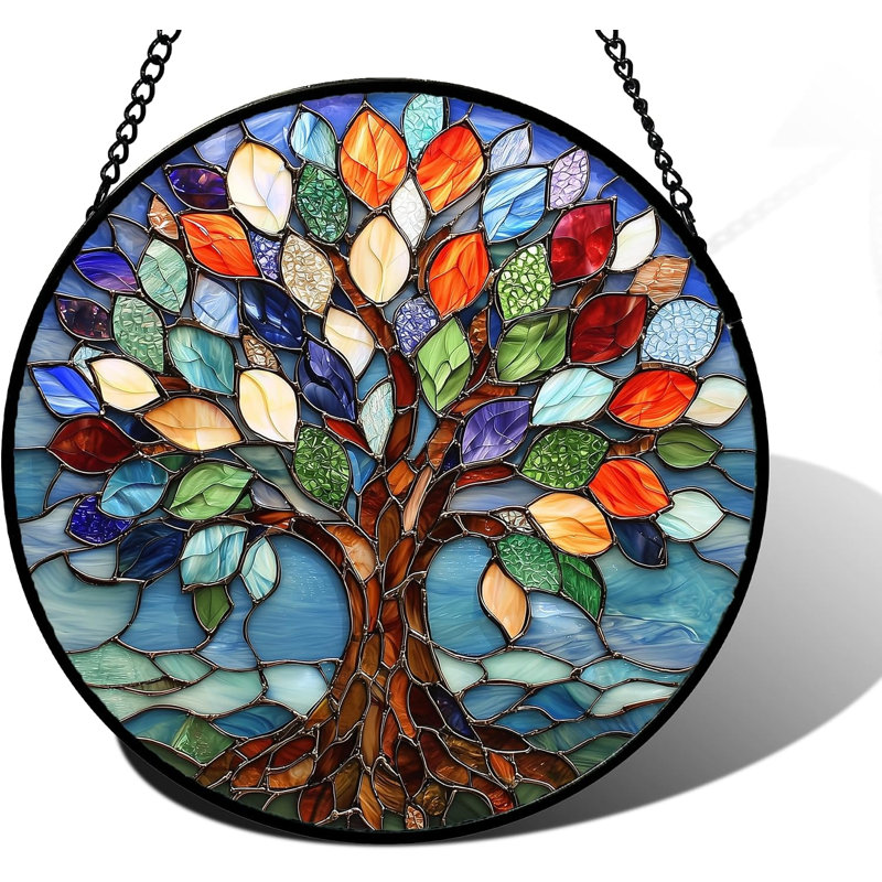 Arbre coloré de la vie suspendu en verre coloré vitrail