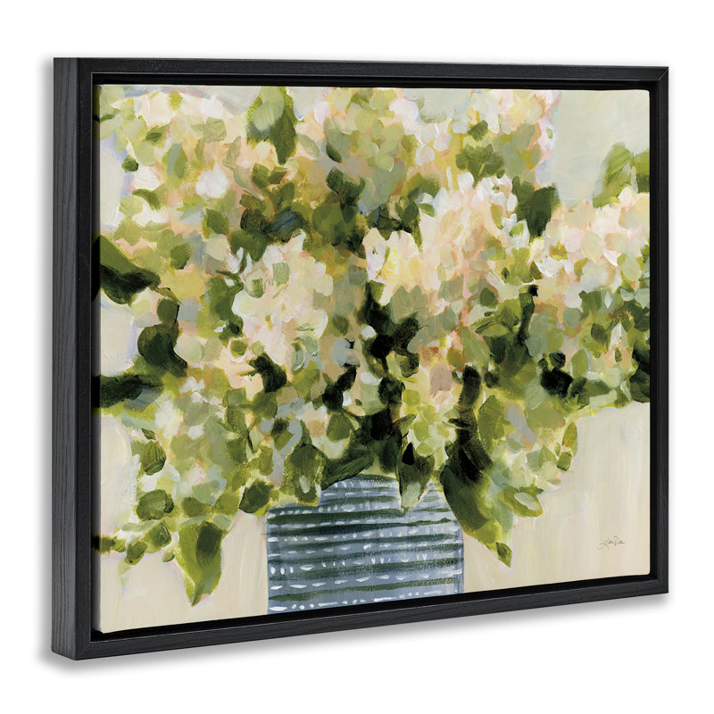  "Vase d'hortensias" par Katrina Pete, Cadre flottant noir de jais, H 17 po x l 21 po