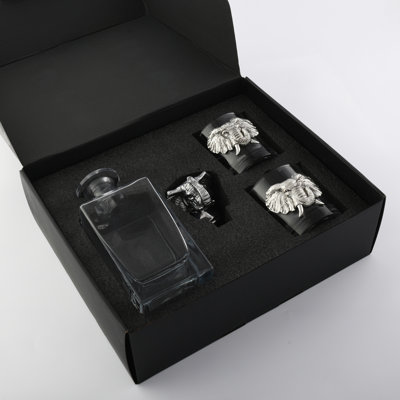 Elephant Glass Whiskey Decanter with Pair of Double Old Fashion Glasses
