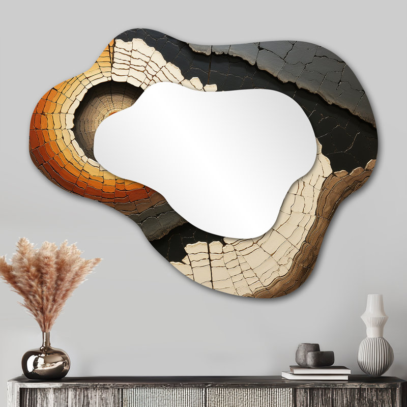 Vessela Beige Quartz Mystery Collage - Stone Geode Cloud Unique Wall Mirror, Traditional Asymmetrical Mirror, Printed Metal Art