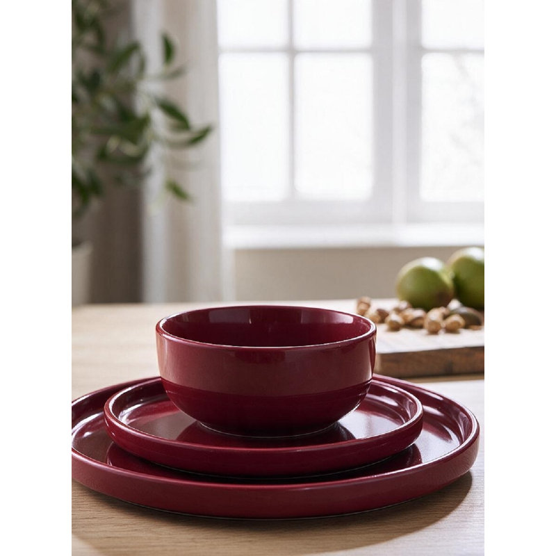 Waterside 12pc Red Lipped Stoneware Dinner Set