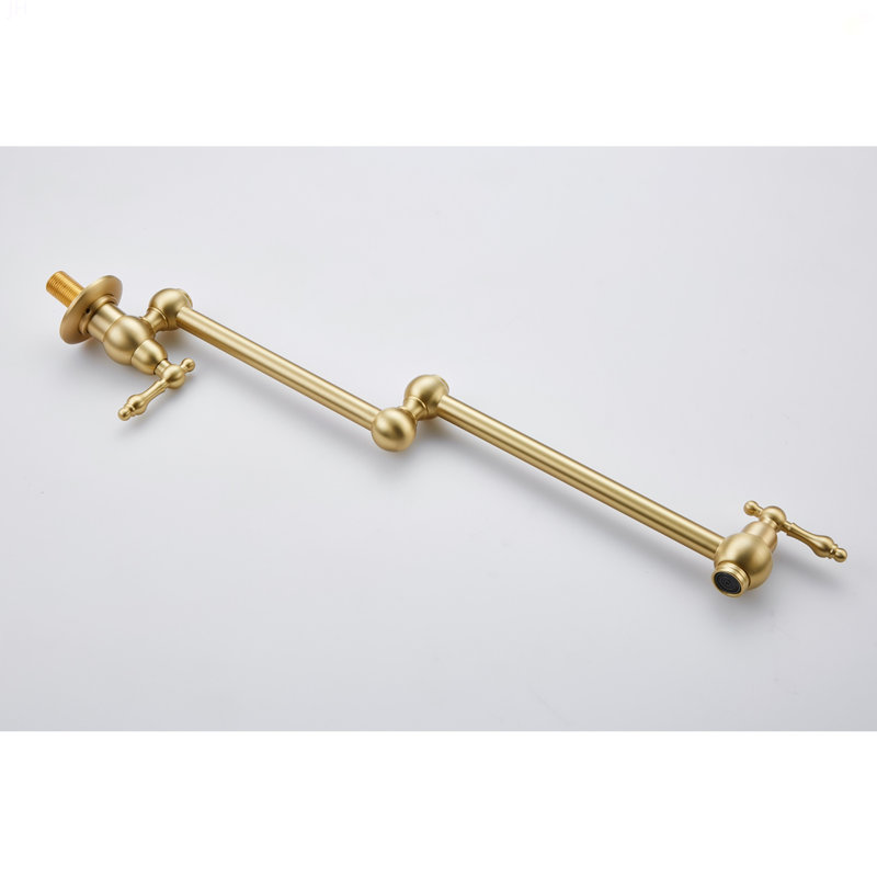 Wall Mount Folding Kitchen Pot Filler Faucet, Brushed Gold