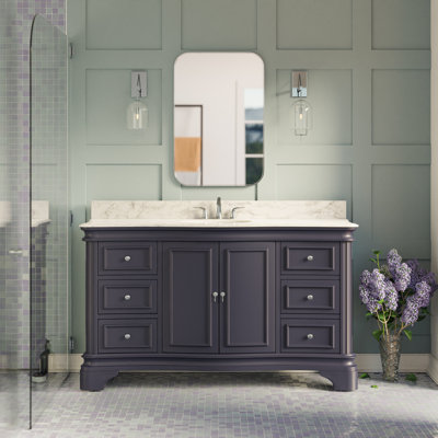 Ensemble de meuble-lavabo simple 60 po avec comptoir en marbre de Carrare gris Twain
