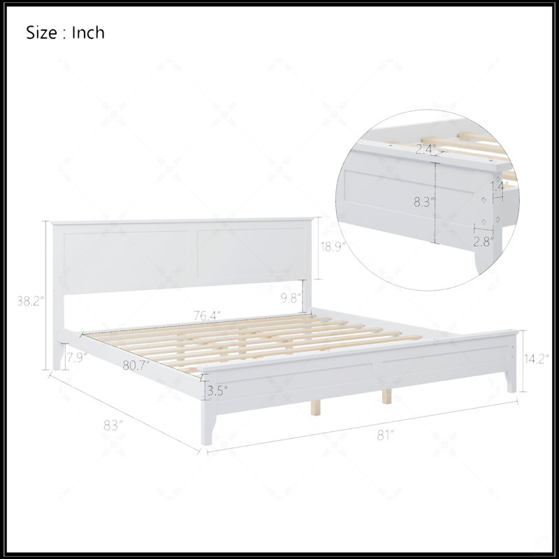 Modern Solid Wood Platform Bed, King