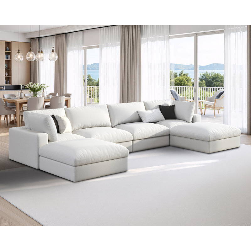 Canapé modulaire Modechaï, canapé rembourré en duvet 152 po, canapé en U de 6 places avec méridienne et repose-pieds