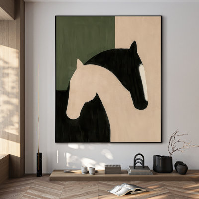 Extra Large Wall Art Fabric Print - Abstract Horse Animal Artwork Artwork Decor for Living Room or Bedroom - "Frame Assembly Required (Unfinished Frame)"