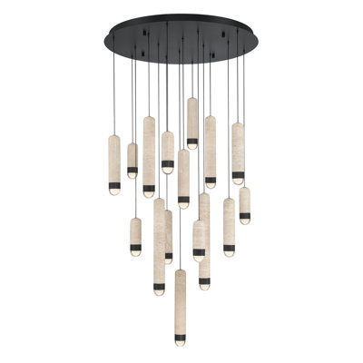 Cambre, Chandelier , 16-Light, 32", Matte Black, Travertine