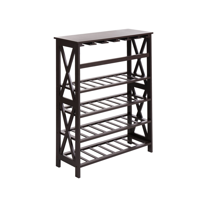 ROTHESAY 28 Bottle Floor Wine Bottle & Glass Rack Brown