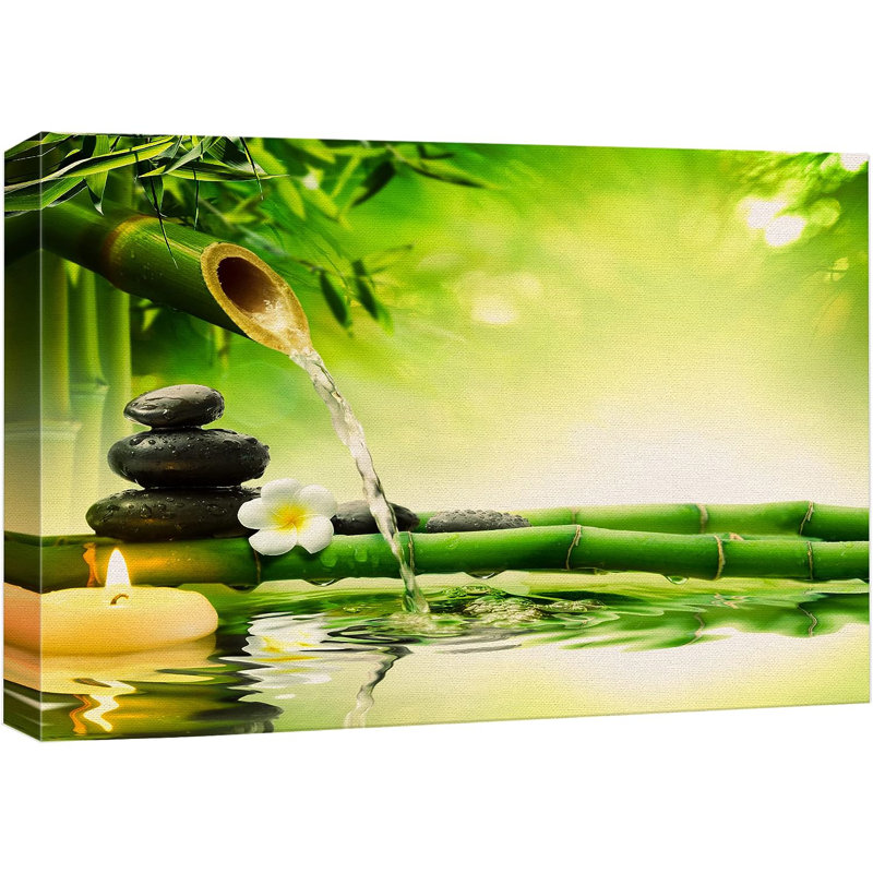 «Zen Green Bamboo Daisy Flower Massage Stone Spa Jungle Nature Wilderness» sur impression sur toile