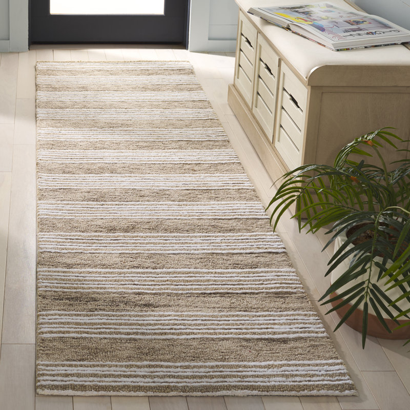 Pine 803 Hand Tufted Wool; Cotton; Latex Striped Rug in Ivory/Taupe, Runner 2'3" x 8'