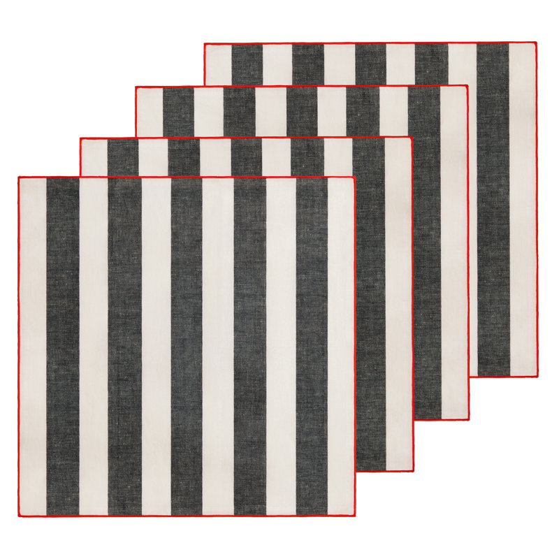 Pizani Linen Rectangle Napkins, Navy, Red