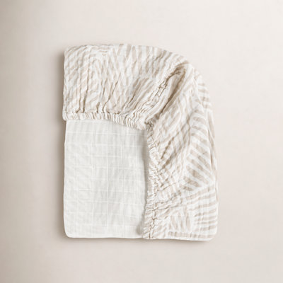 Oat Stripe Organic Muslin Midi Crib Sheet