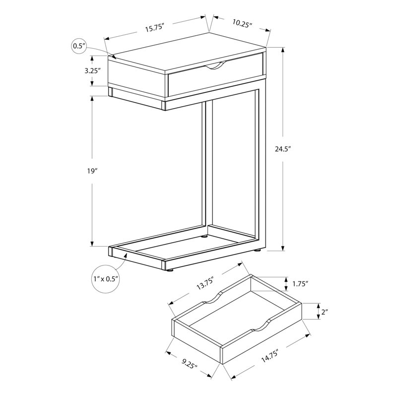 Accent Table, C-shaped, End, Side, Snack, Storage Drawer, Living Room, Bedroom, Metal, Laminate, Contemporary, Modern, White