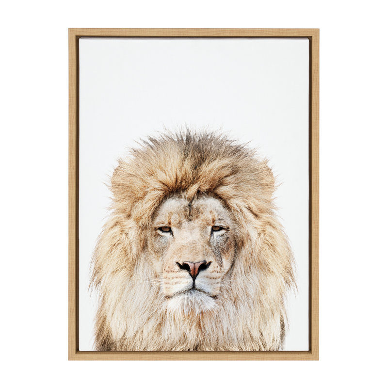 «Lion Stare Portrait» par Amy Peterson, reproduction d'art sur toile encadrée, Cadre naturel