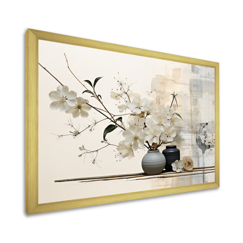 «Asian Art Sumie Zen II», reproduction d'art sur toile asiatique, H 34 po x l 44 po, Doré, Single Picture Framed