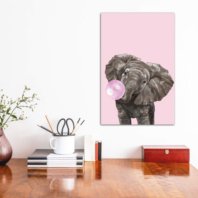 Art d’éléphant de gomme à bulles, Toile tendue, H 18 po x l 12 po x P 1,5 po