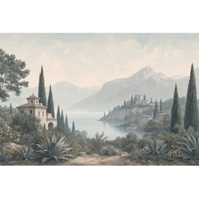 Scenic Landscape Wallpaper Mediterranean Coast Vintage Villa Wall Mural