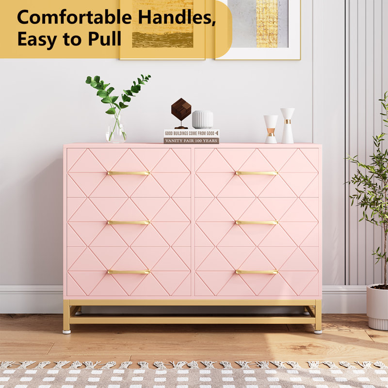 47cm W 6 - Drawer Chest of Drawers, Pink