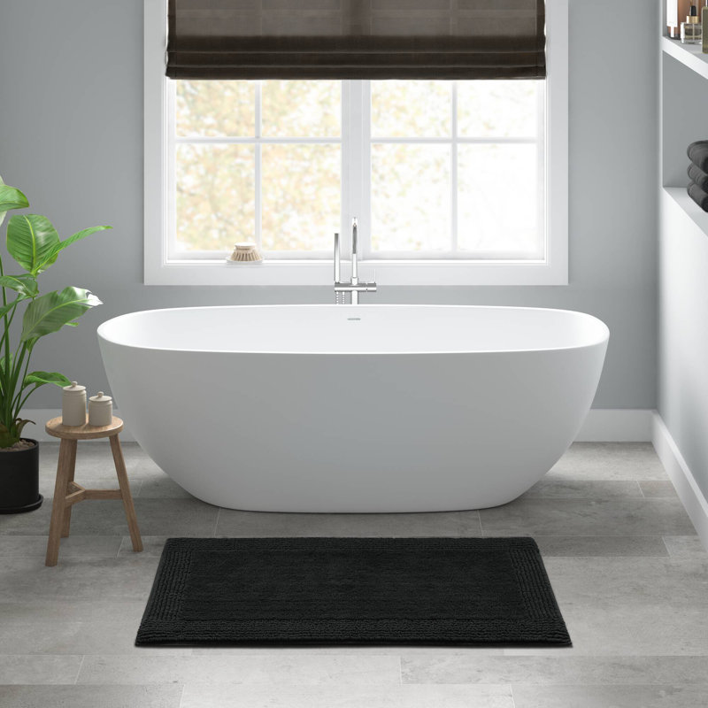 100% Cotton Reversible Bath Rug, Tufted 3000 GSM, 20X30", Black, Single- 30" L x 20" W