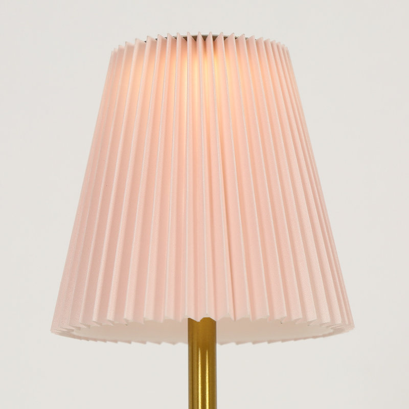 Lampe de table transitionnelle à 1 lumière avec tissu plissé rose pâle, forme conique, idéale pour les suites d'hôtes de charme, intensité variable (paquet de 2)