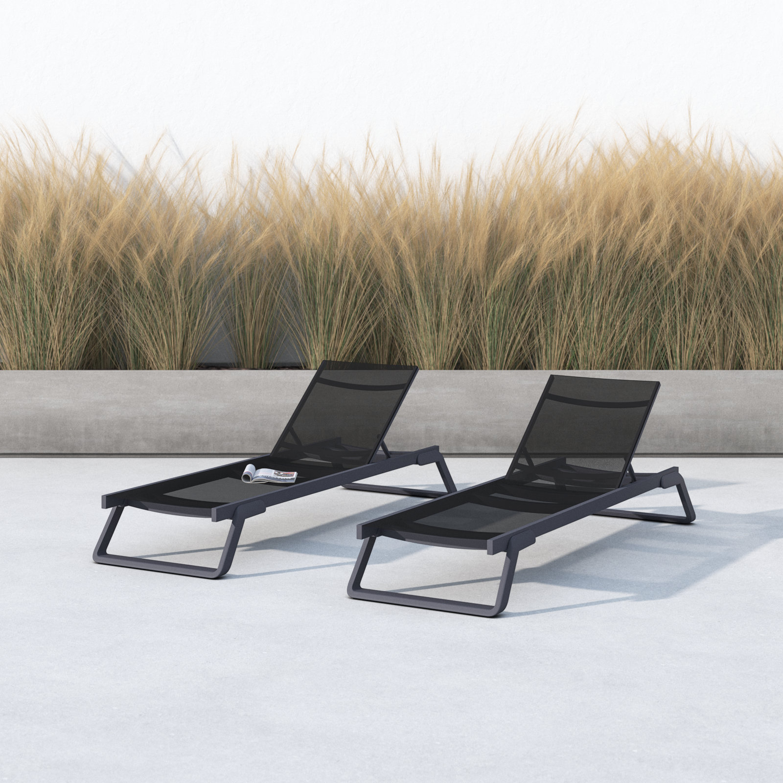 Holli 28.34'' Outdoor Chaise Lounge, Dark Gray/Black