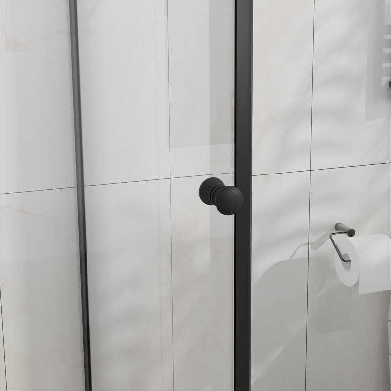Porte de douche d'angle, porte de douche à cadre en alliage d'aluminium, Noir mat