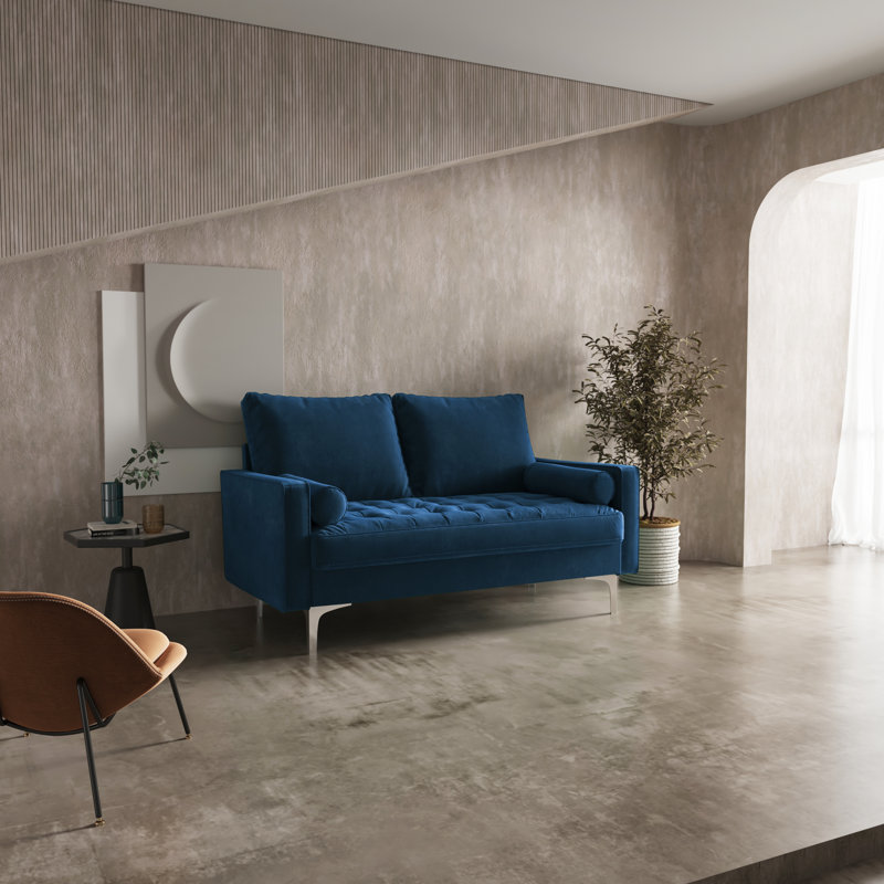 Maeesha 58" Velvet Square Arm Sofa Loveseat, Space Blue Velvet