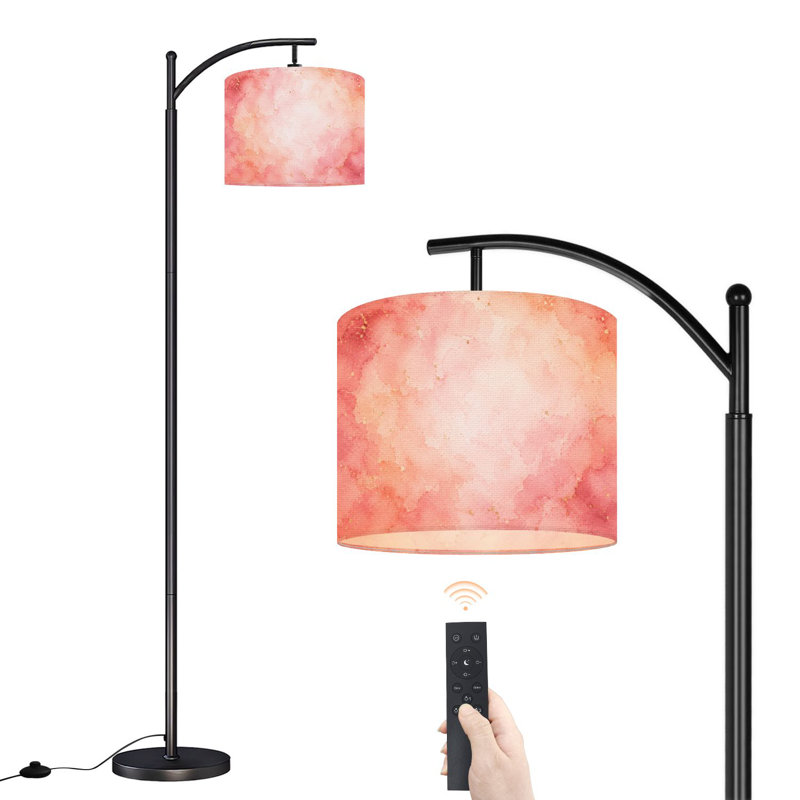 Lampe sur pied à arc avec abat-jour réglable, peinture à l'aquarelle rose rosée, lampe sur pied Dusty rose