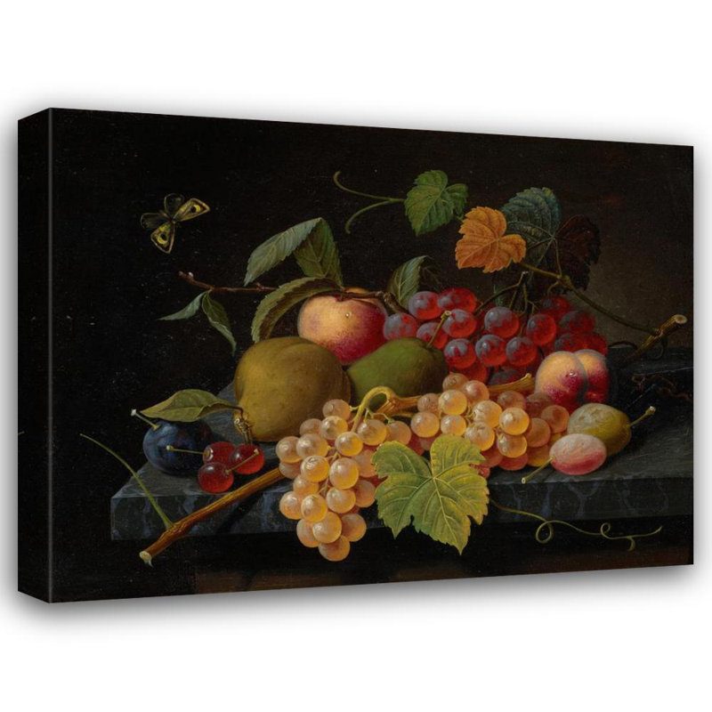 «Fruit Still Life with Moth» par Séverin Roesen, reproduction d'art sur toile tendue avec châssis, H 48 po x l 33 po