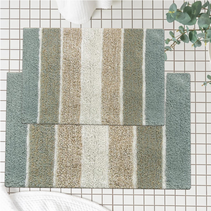 Cervantes 100% Cotton Non-Slip Bath Rug, Gray/Beige, Large