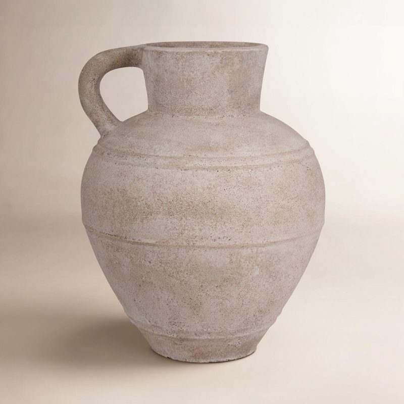 Vase Terracotta Pottery Handled Textured Matte Finish Casual Home Bedroom Office Decor - 22" Ivory & Tan