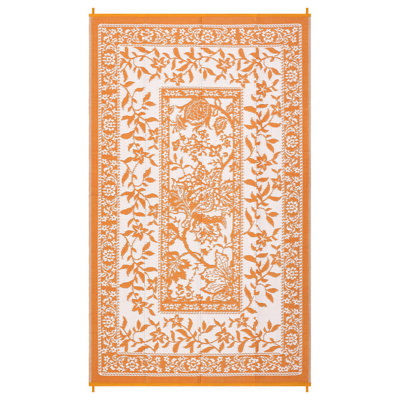 Reversible Floral Outdoor Rug Stain Resistant Waterproof UV Resistant Washable Lightweight Plastic Straw Mat for Patio Backyard Camping Beach