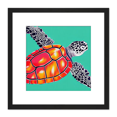 Loggerhead Turtle Red Shell Watercolour Ink - Single Picture Frame Print