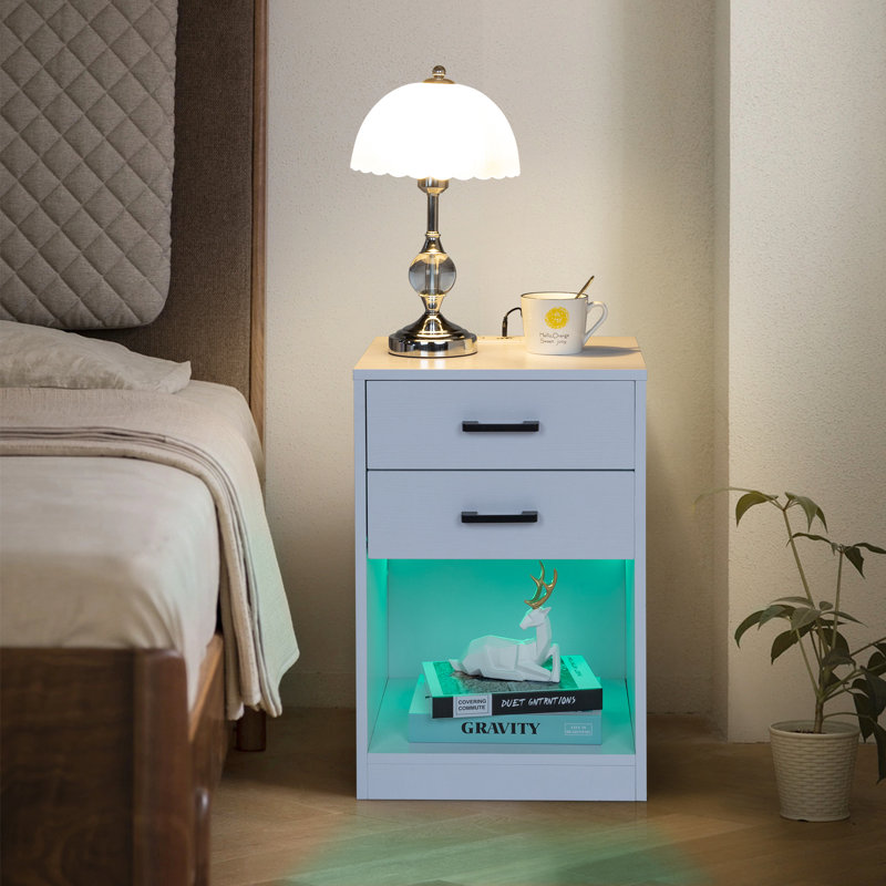 Table de chevet 2 tiroirs Blayre, Blanc
