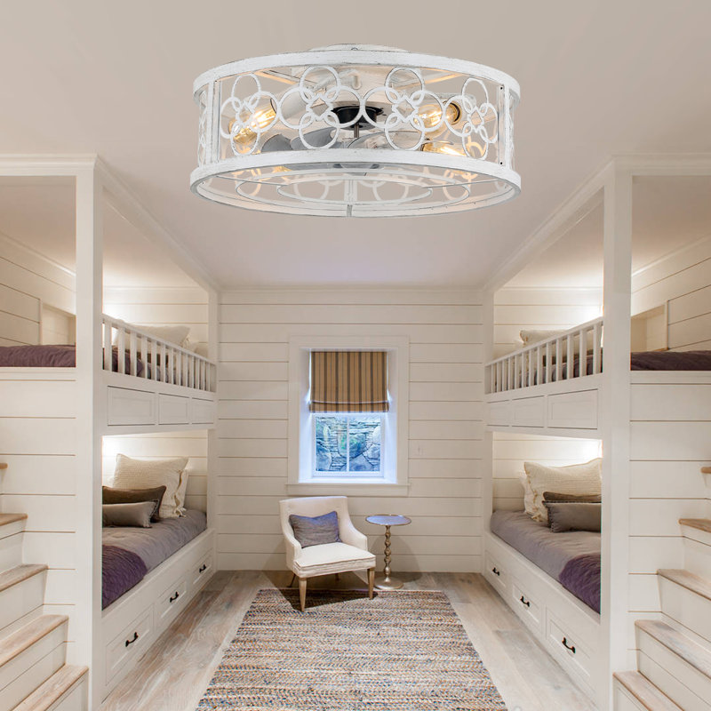 Barney 19" Caged Ceiling Fan with Light Kit and Remote, Flush Mount Farmhouse Ceiling Fan with Light